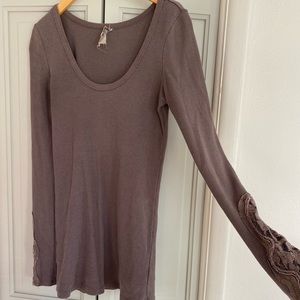 Free People crewneck shirt with lace accents